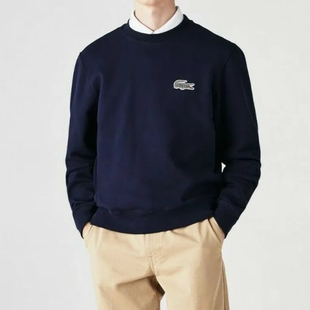 Lacoste x National Geographic Printed Croc Logo Sweatshirt in‎ Navy, Size M